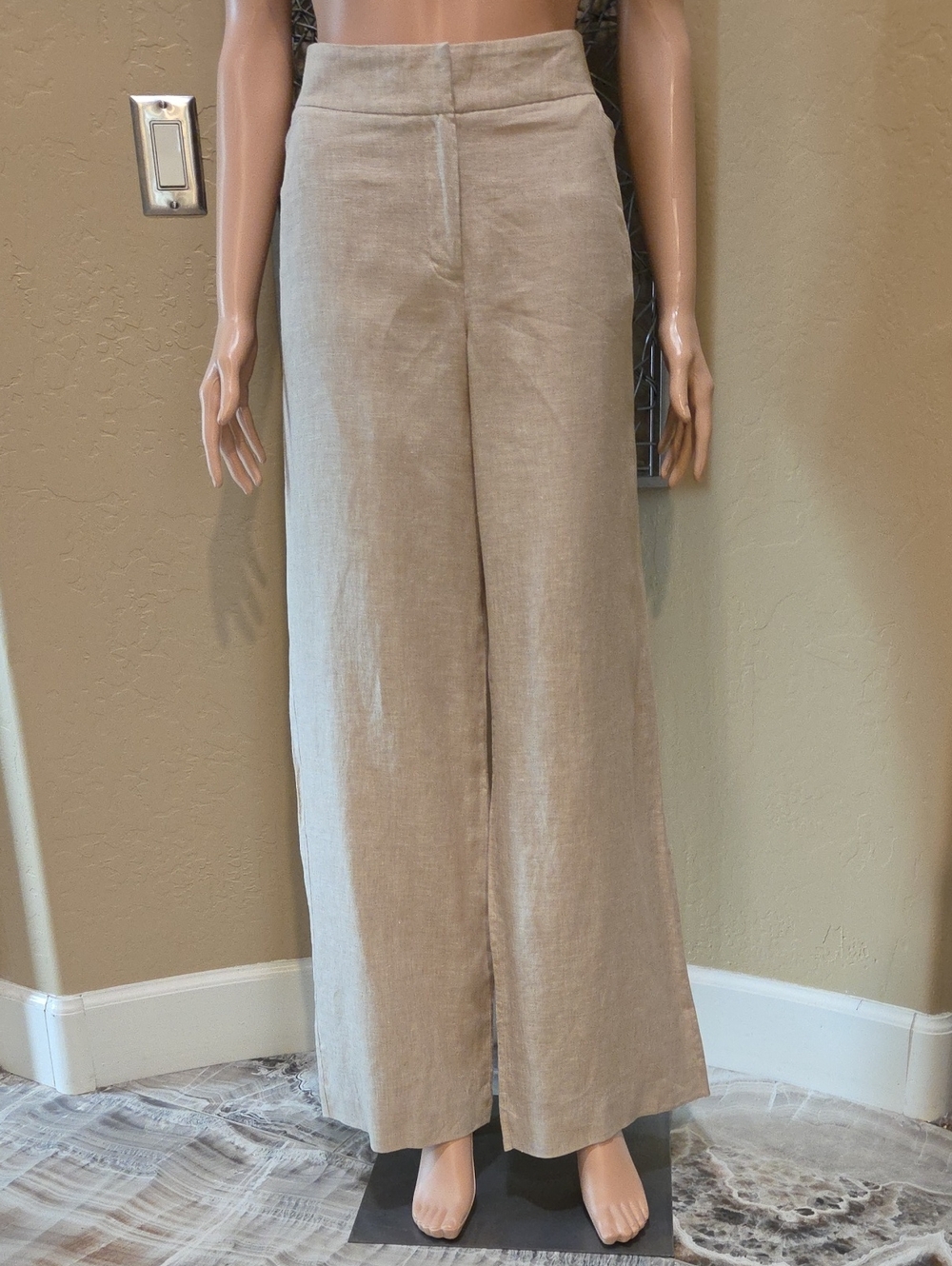 Chico's Women's Wide Waistband Full-Leg Linen Pants in Khaki